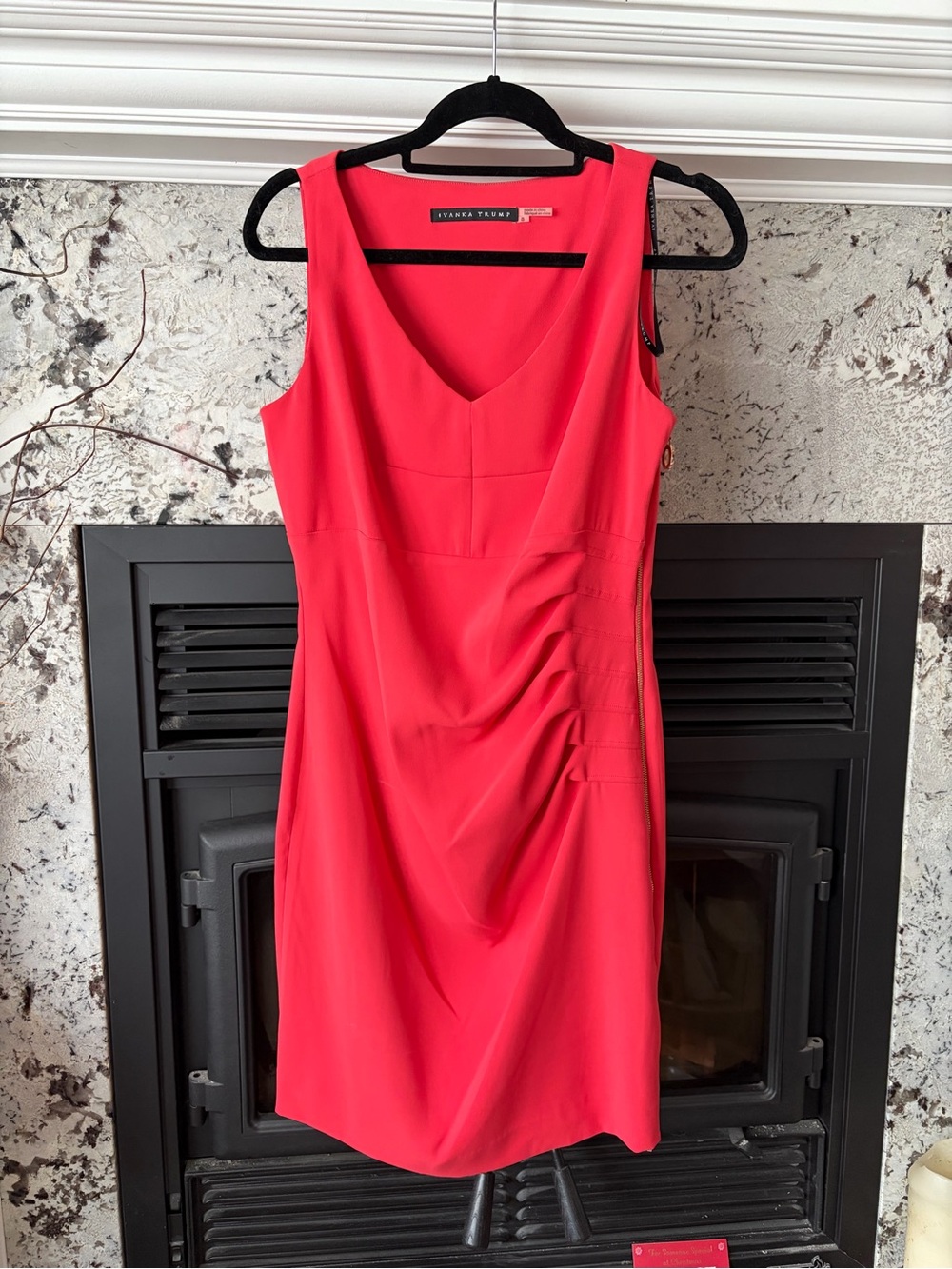 Ivanka Trump Coral-Red V-Neck Sheath Dress
